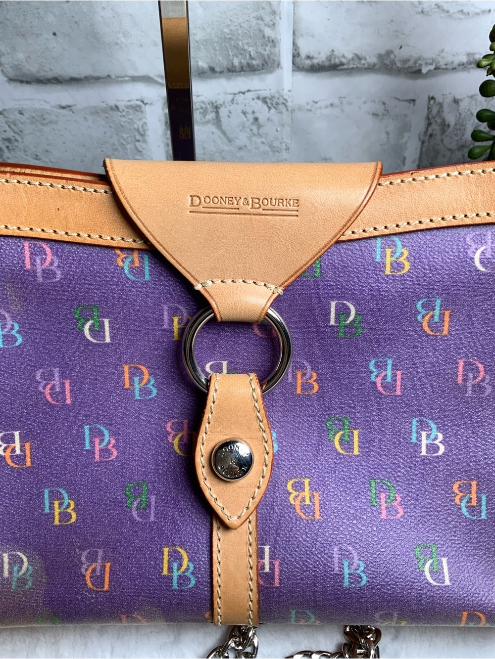Made in Italy Dooney & Bourke Purple Signature Crossbody with Tan Trim - Picture 6 of 8